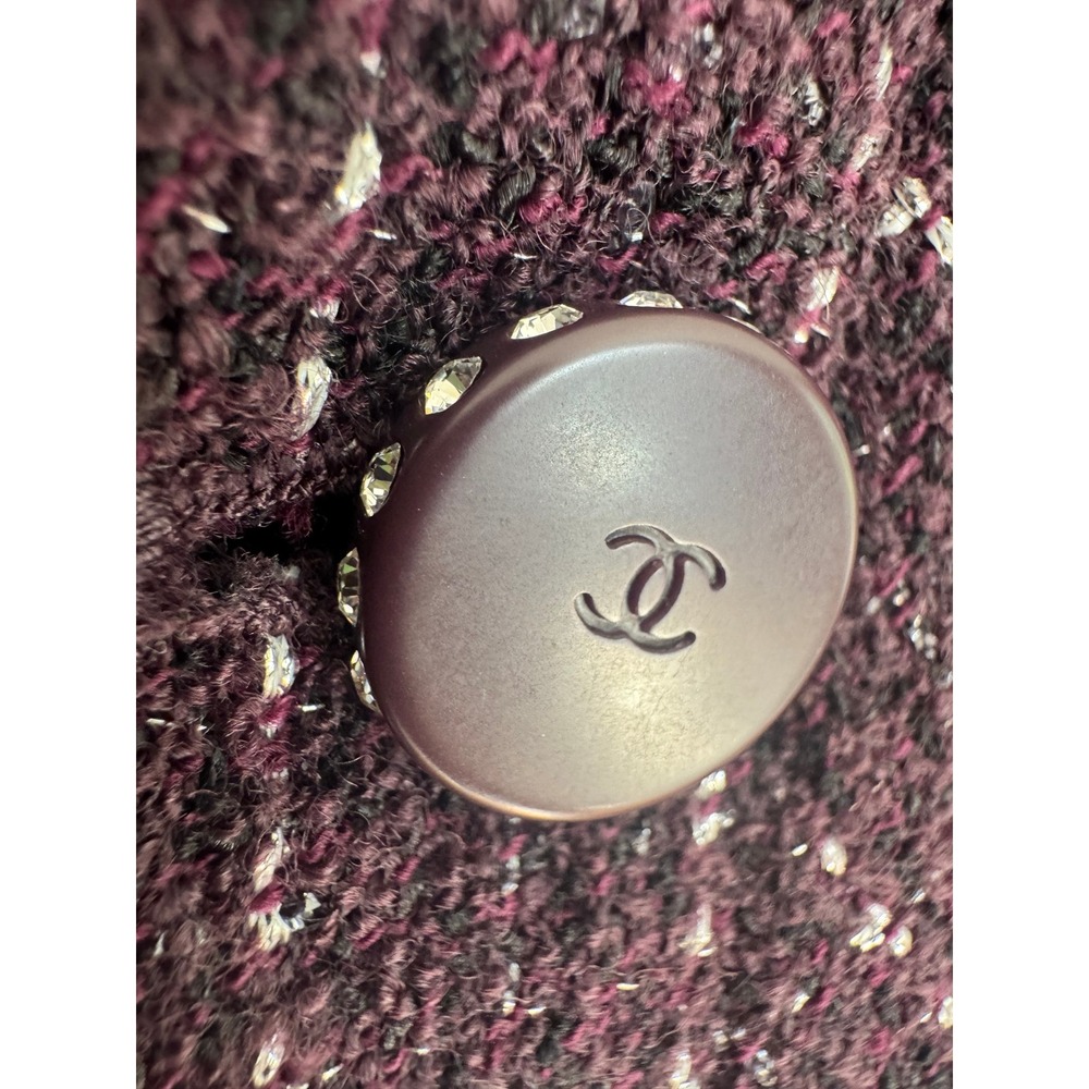 Chanel 02P Plum Purple Tweed Jacket Blazer CC Crystal Buttons FR 42 US 10 - Picture 2 of 12